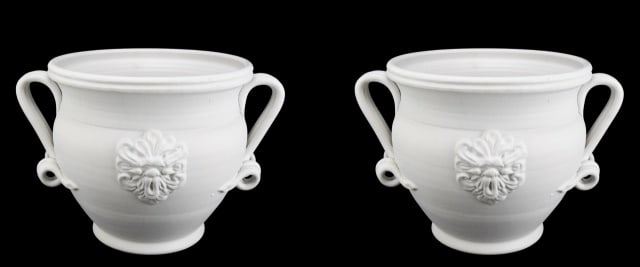 Pair Italian Hand Made White Ceramic Planter (1 of 13)