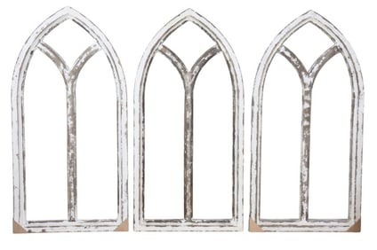 3 Cathedral Distressed Painted Arch Windows