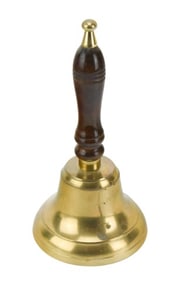 Vintage Brass School Bell with Wooden Handle