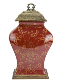 Oriental Painted Ceramic Red and Gold Accent Jar