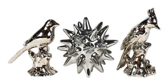 Mercury Glass Style 2 Bird Statues & Urchin Statue