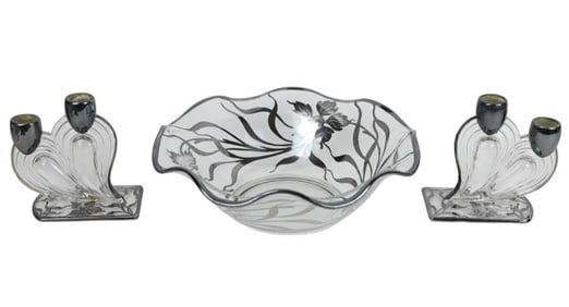 Antique Art Nouveau Sterling Silver 3-P Overlay