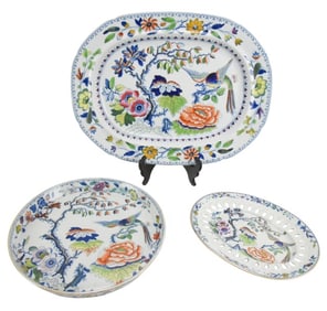 3 Antique Masons Ironstone Chinoisserie Pieces
