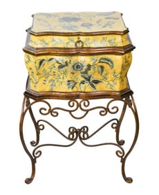 French Provincial Painted Wooden Trunk Side Table
