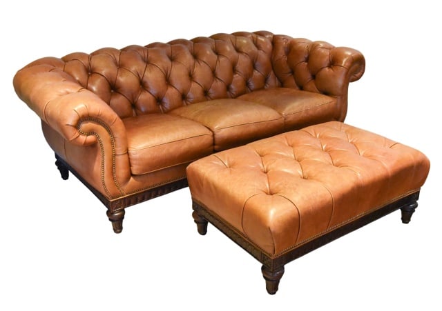 Chesterfield Style Leather Tufted Sofa and Ottoman (1 of 17)