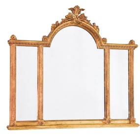 George II Style Gilt Wood 3 Section Beveled Mirror