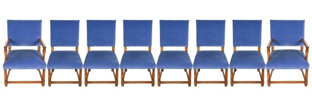 Louis XVI Walnut Framed Upholstered Dining Chairs