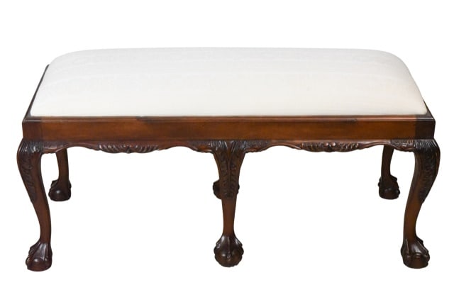 Chippendale Style Carved Custom Upholstered  Bench (1 of 13)