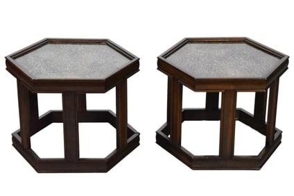 2 John Keal Hexagonal Side Tables Brown Saltman