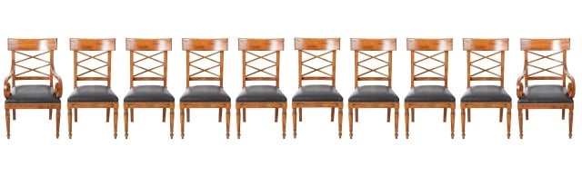 10 Baker Milling Neoclassical Walnut Dining Chairs