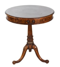 Georgian Style Carved Mahogany Pedestal Drum Table