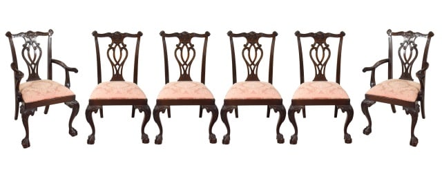 6 Chippendale Style Carved Mahogany Dining Chairs
