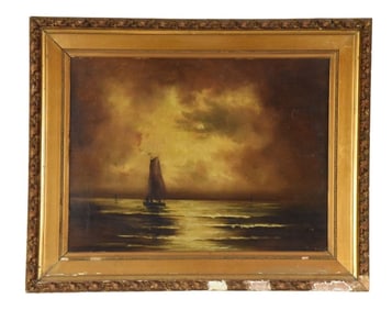 20th C Dutch School Style Oil Painting of Seascape