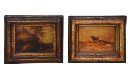 Pair Decorative Pastoral Scene Prints on Panel