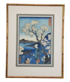 Toyohara Kunichika Signed Woodblock Cherry Tree