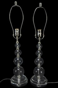 Pair Robert Abbey Stacked Crystal Table Lamp