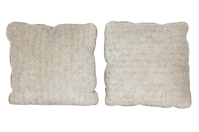 Pair Custom Made Down Filled Velor Throw Pillows: Pair Custom Made Down Filled Velor Throw Pillows with Silver Metallic Thread. Each measures 18 inches square.