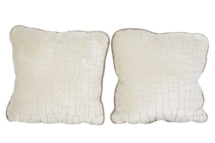 Pair Custom Made Down Filled Velor Throw Pillows