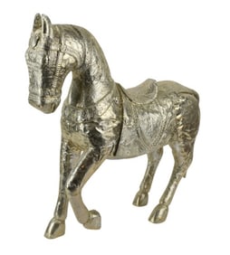 Vintage Indonesian Metal Covered Carved Horse