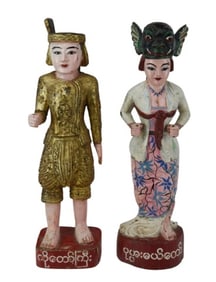 Pair Indonesian Hand Carved & Painted Statues