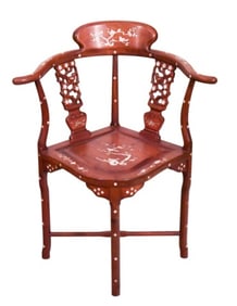 Chinese Carved Rosewood Chair w MOP Inlay