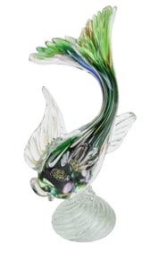 Murano Glass Fish on Pedestal Statue