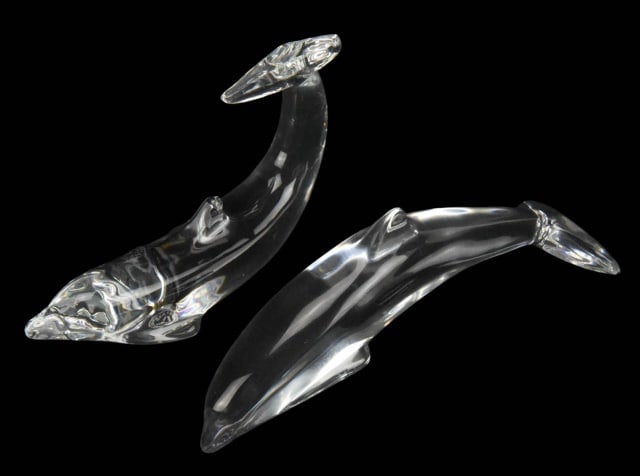 Pair Baccarat France Crystal Dolphin Statues (1 of 7)