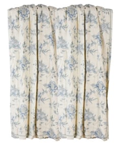 Pair Custom Off-White Blue Floral Linen Drapes