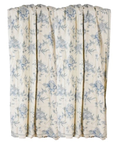 Pair Custom Off-White Blue Floral Linen Drapes (1 of 7)