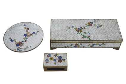 Chinese Cloisonne Enamel Cigarette Box & Ashtray