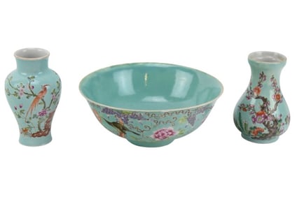 3 Chinese Painted Porcelain Dayazhai Motif Set