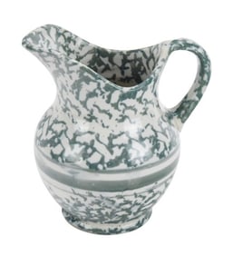 Antique Green Spongeware Pottery Pitcher