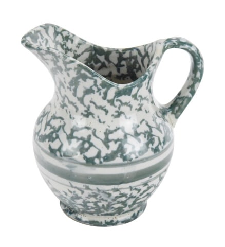 Antique Green Spongeware Pottery Pitcher (1 of 7)