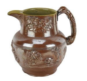 Antique Salt Glazed Jug w Thistle & Greyhound