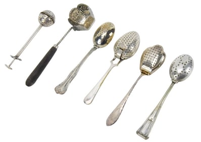 6 Antique Tea Strainers with Handles