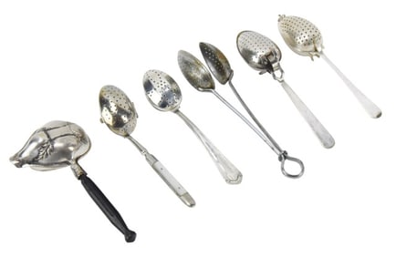 6 Antique Tea Strainers with Handles