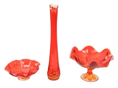 3 Viking Persimmon Amberina Petal Bowls & Vases