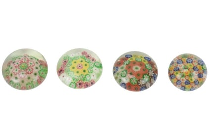 4 Antique Chinese Millefiori Art Glass Paperweight