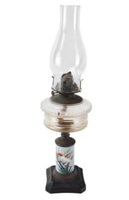 Vintage Hand Painted Oil Lamp Burner w Shade