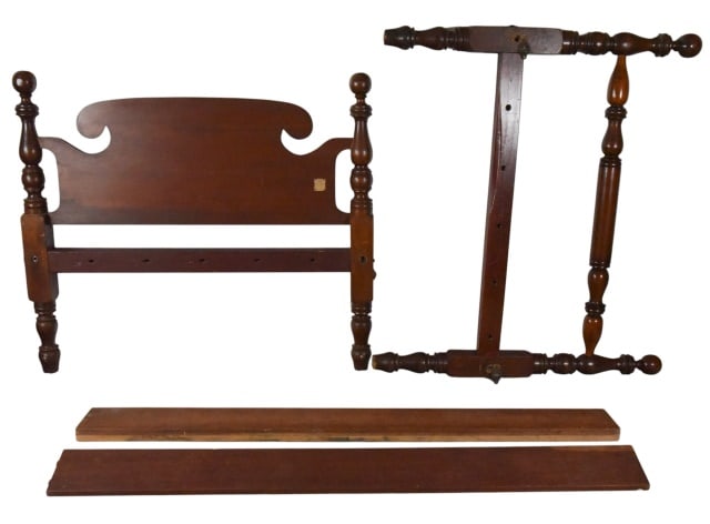 Antique Carved Cannonball Bed Frame w Rails: Antique Carved Cannonball Bed Frame w RailsMeasures approximately 48 inches x 84 inches x 54 inches
