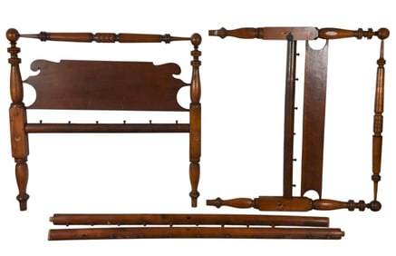 Antique Carved Cannonball Bed Frame w Rails