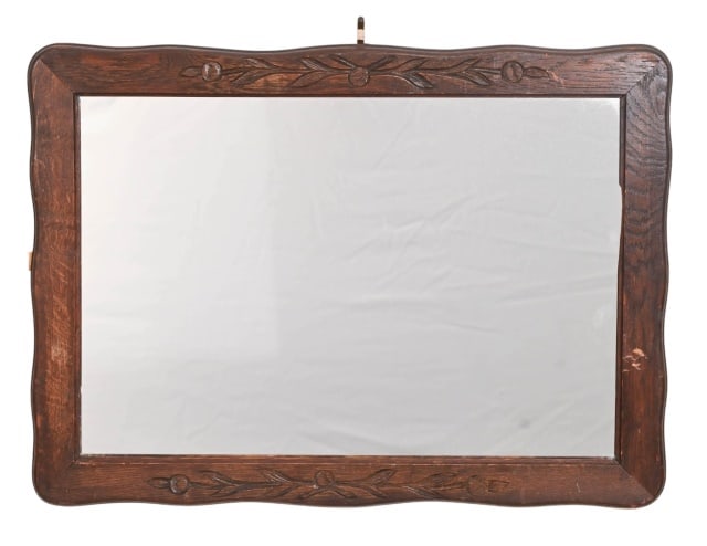 Classic Hand Carved Mirror with Floral Motif: Measures 22 inches x 30 inches x 1 inch.