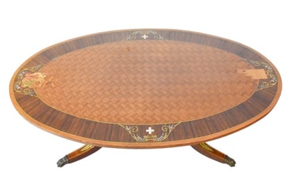 A. Dietrich Mahogany Inlay Oval Coffee Table