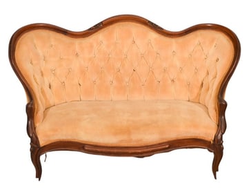 Antique Victorian Hand Carved Upholstered Settee