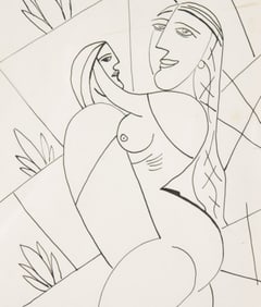 After Francis Newton Souza Drawing Nudes Portrait
