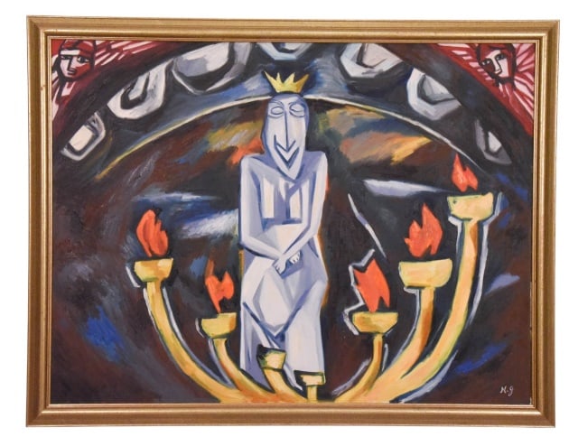 Natalia Goncharova Attributed Oil Painting: Natalia Goncharova, Russian 1881 - 1962, Attributed Oil Painting. Framed measures 27 inches x 34 inches, art measures 23 inches x 31 inches. Any condition statement is given as a courtesy to a client,