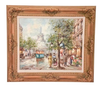 Signed Mid C Oil Painting of Paris Streets