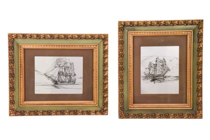 Pair Huffer Signed Clipper Ship Metal Prints