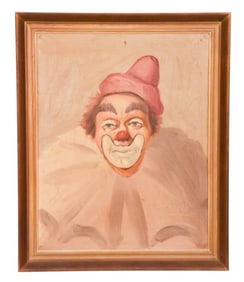 Signed Mid C Italian Clown Portrait Oil Painting