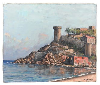 Paul Calogne Signed Oil Painting Ocean Cliffs